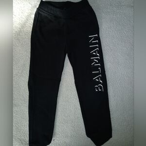 Balmain Kids Black Sweatpants with White Logo Print